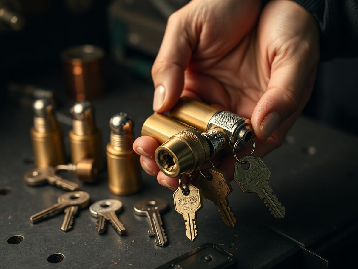 SKG-gecertificeerde cilindersloten en sleutels op de werkbank van de slotenmaker